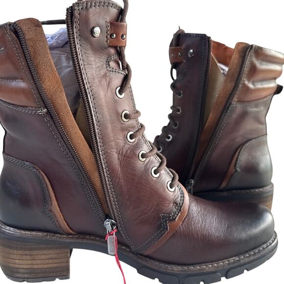 Pikolinos Ankle Boots San Sebastia EU40 US 9-9.5 Brown Leather Lace Up Side Zip - Picture 8 of 11